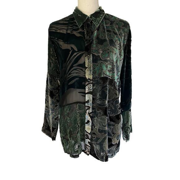 Chicos Womens Floral Silk Blend Velvet Burnout Top Size M Sheer Whimsigoth Fairy - Picture 1 of 9